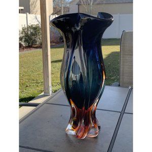 Vintage Bohemian Crystal, Handkerchief Vase,  Signed 8lb